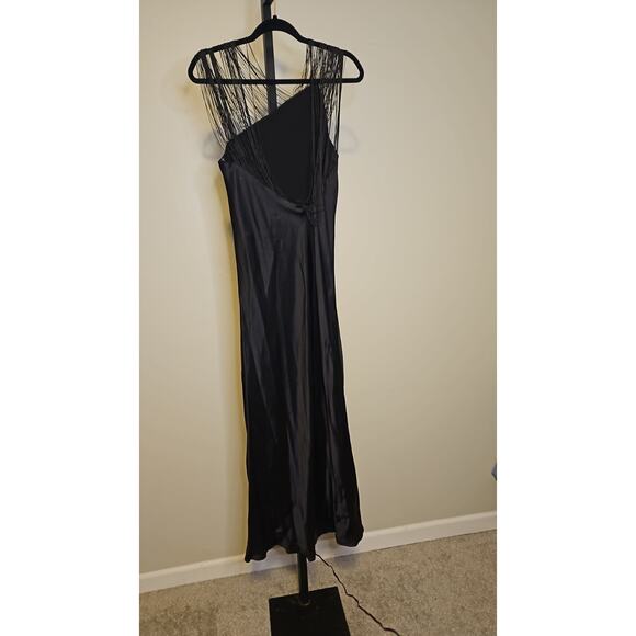 Max Mara Elegant Black Fringe-String One-Shoulder Dress Women’s 4 NWT - Picture 6 of 12